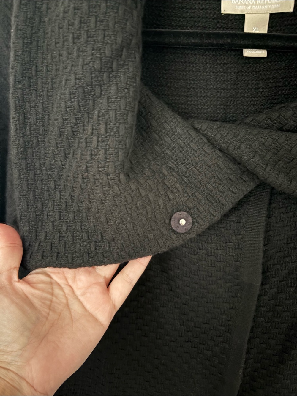 Banana Republic- Black Cashmere Merino Wool Knit Textured Cardigan- Size XL - Picture 6 of 12
